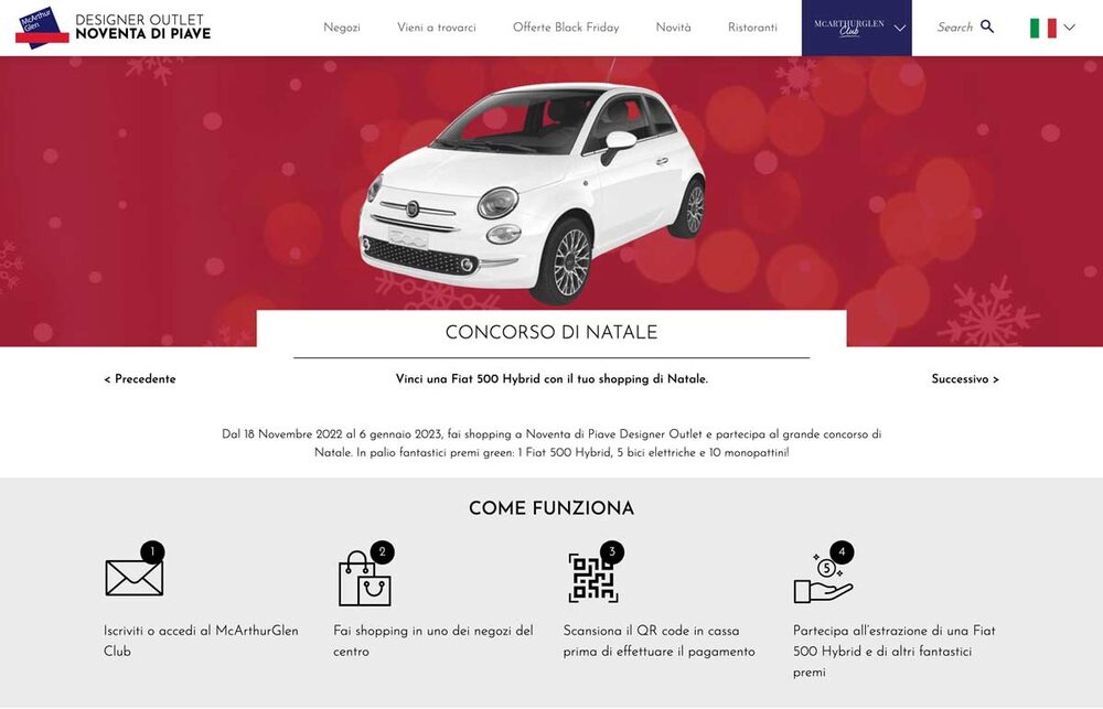 McArthurGlen Noventa di Piave Christmas promotion landing page