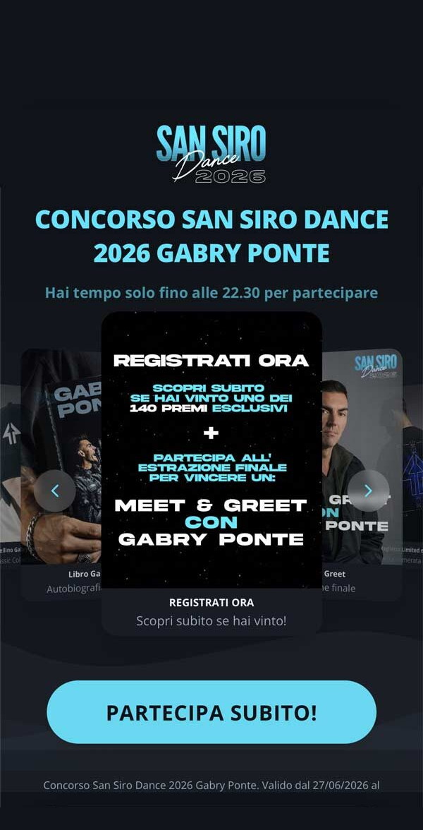 Gabry Ponte San Siro Dance contest landing page on a smartphone