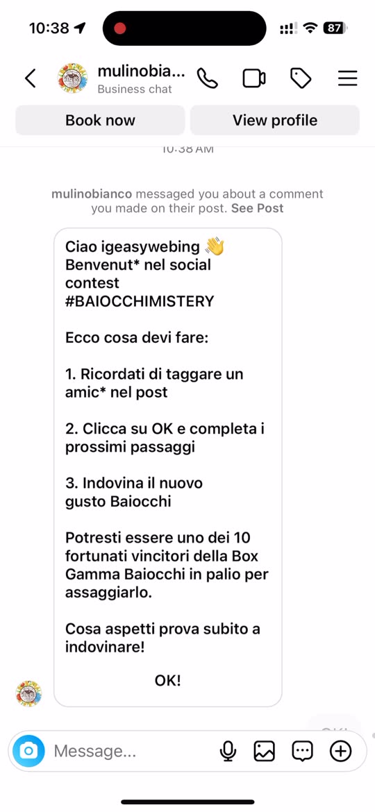 Baiocchi quiz in direct messages: the chatbot explains how to play and collects entries