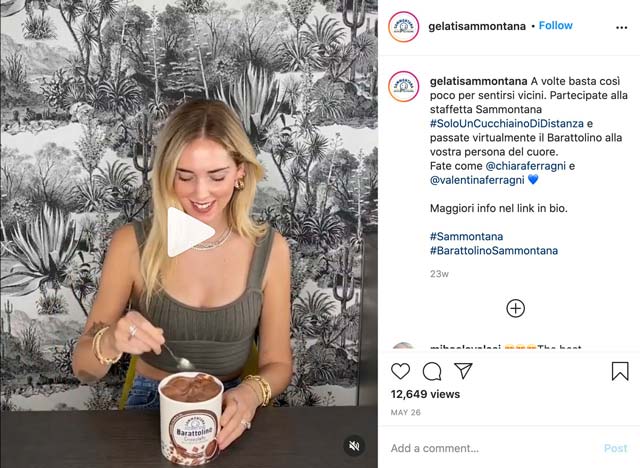 Sammontana Barattolino challenge: campaign example with Chiara Ferragni